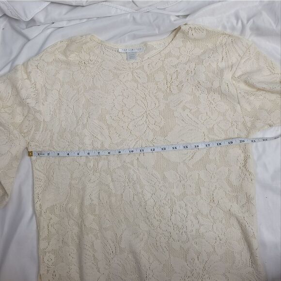 VINTAGE 90s top ivory 3/4 sleeve crochet lace oversized tunic S - Picture 8 of 9